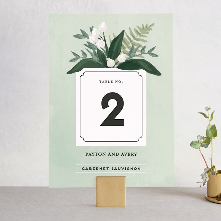 "Botanical Name Plate" - Table Numbers in Sage by Shiny Penny Studio - Front