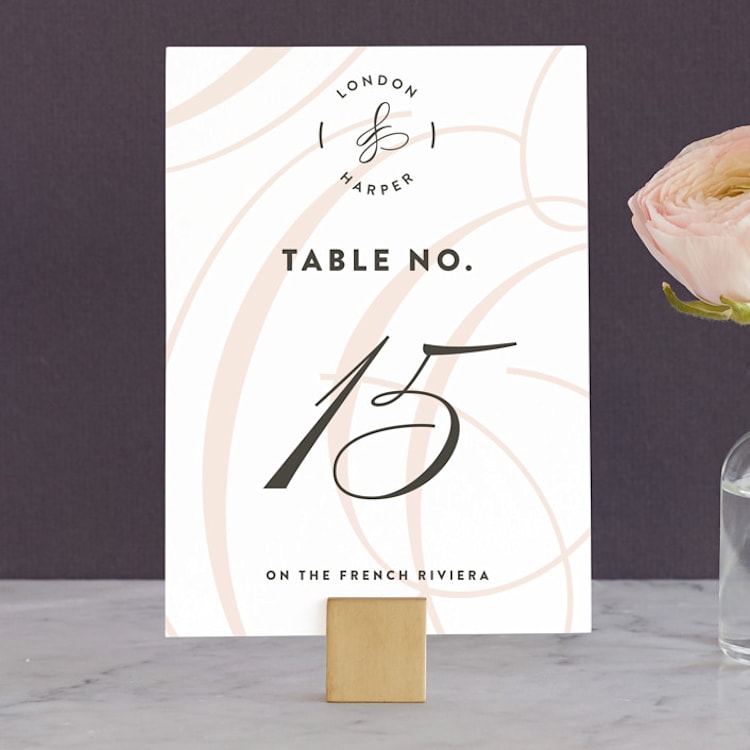 "Twirl Monogram B" - Table Numbers in Blush by Ariel Rutland - Front
