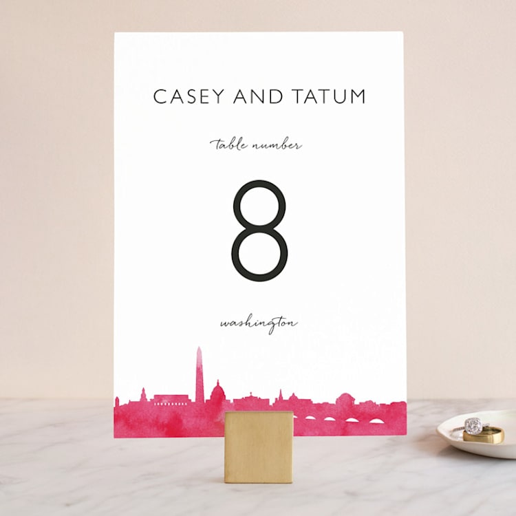 "Skyline - Washington DC" - Table Numbers in Magenta by Laura Condouris - Front