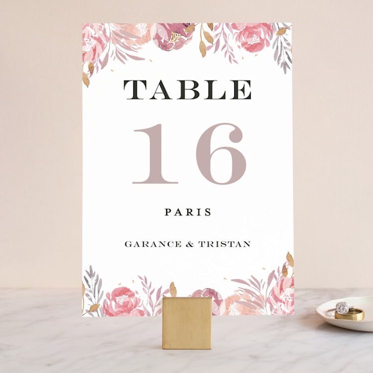 "Grand Bloom" - Table Numbers in Mauve by Bonjour Paper - Front