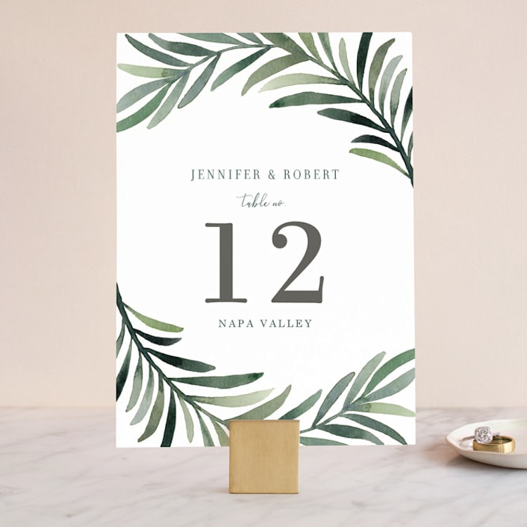 "Green leaf frame" - Table Numbers in Limestone by Yaling Hou Suzuki - Front