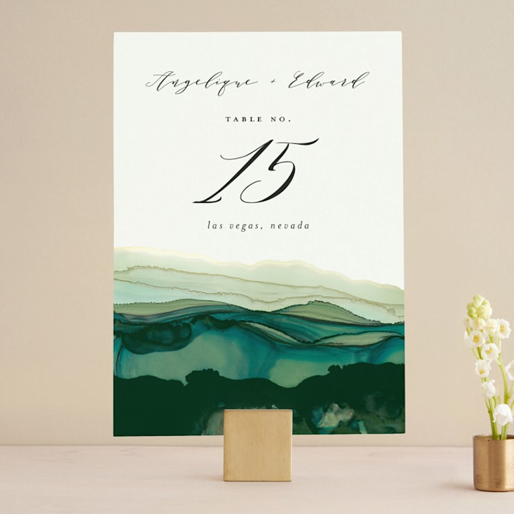 "Flow" - Table Numbers in Emerald by Three Kisses Studio - Front