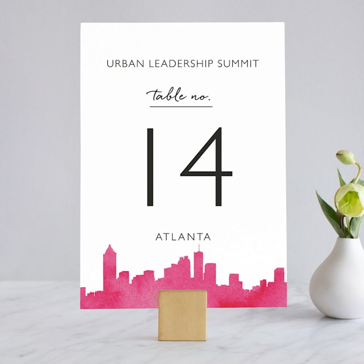 "Skyline Atlanta" - Table Numbers in Magenta by Laura Condouris - Front