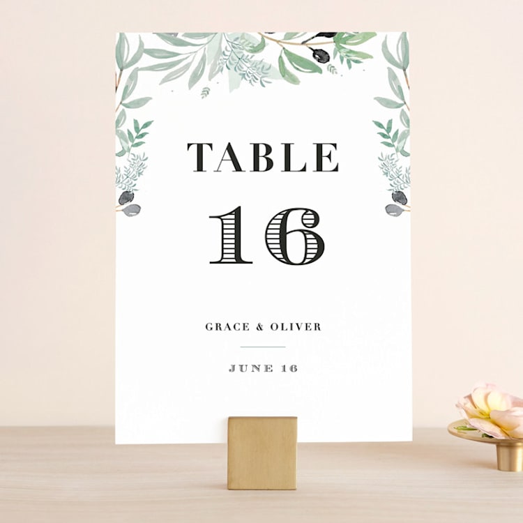 "Olivier" - Table Numbers in Olive by Bonjour Paper - Front