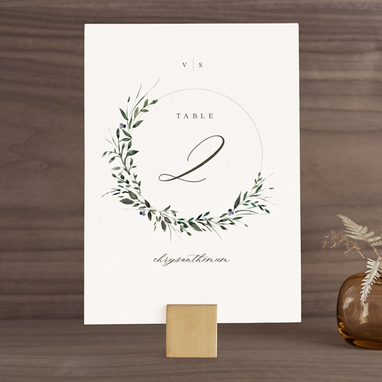 "Green Wreath" - Table Numbers in Champagne by Lori Wemple - Front