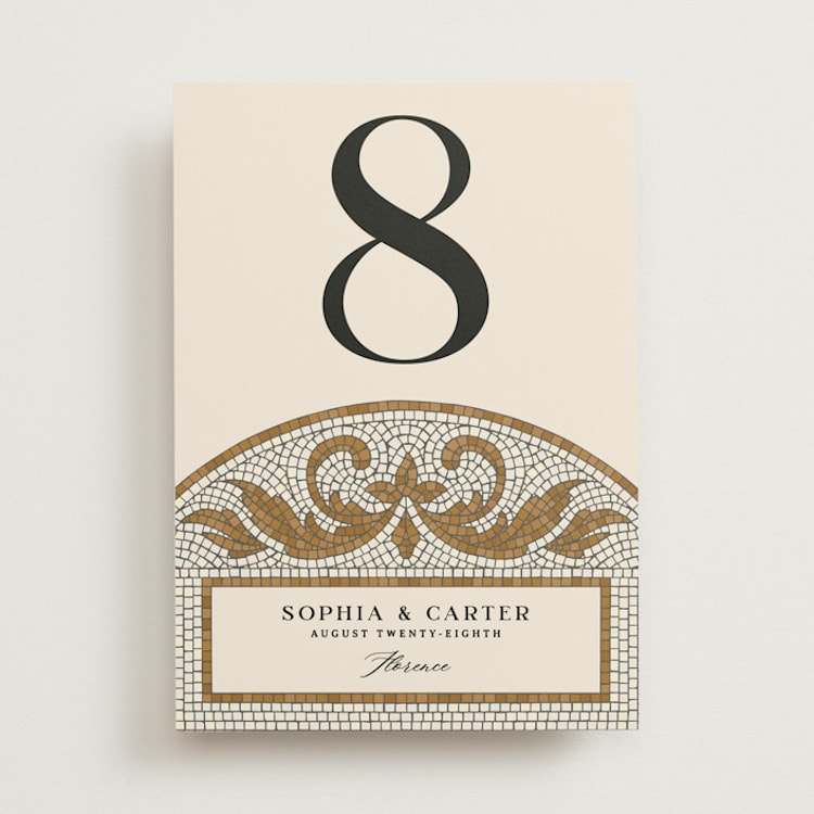 "Floral mosaic" - Table Numbers in Sand by GeekInk Design - Front
