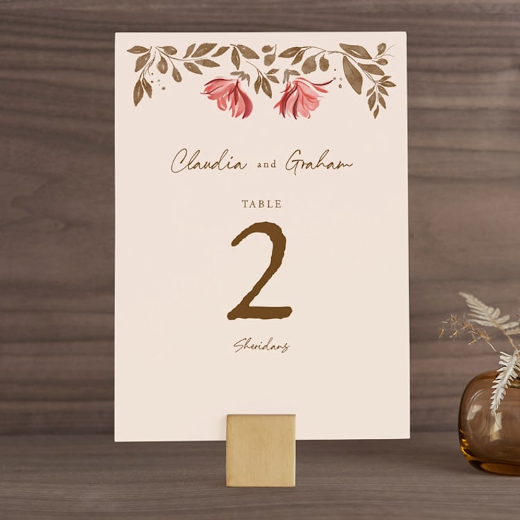 "Painterly Florals" - Table Numbers in Scarlet by Vivian Yiwing - Front