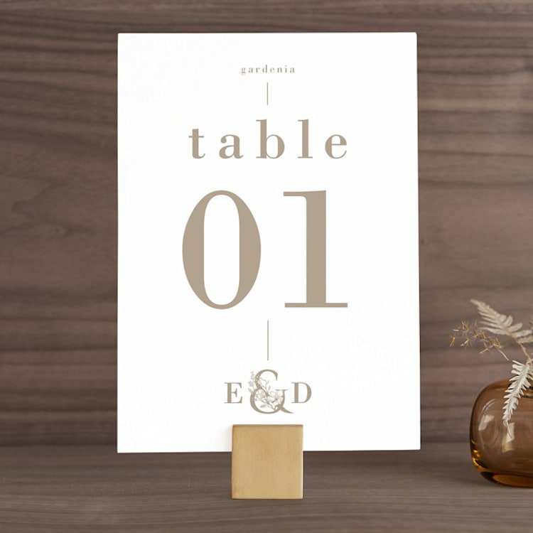"Floral Ampersand Monogram" - Table Numbers in Toffee by Amanda Day - Front