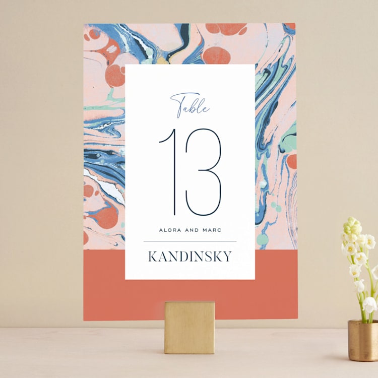 "Mod Marble" - Table Numbers in Maraschino by A Real Peach Studio - Front