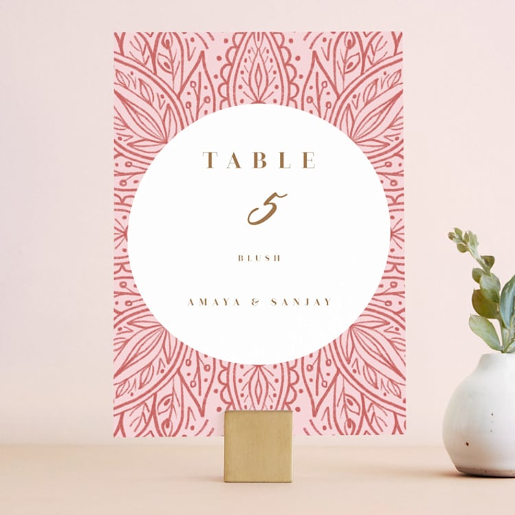 "AMAYA" - Table Numbers in Blush by Kanika Mathur - Front