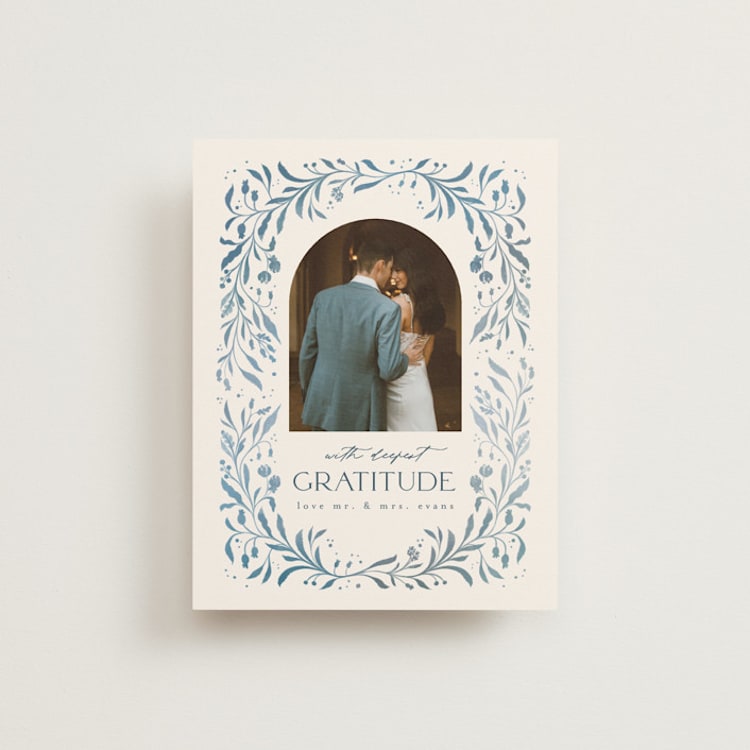 "Porcelain" - Flat Wedding Thank You Cards in Delft Blue by Ashley DeMeyere - Front