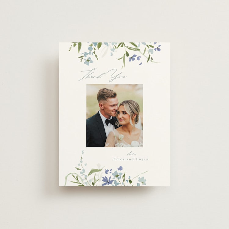 "Fleur" - Flat Wedding Thank You Cards in Aquamarine by Everett Paper Goods - Front