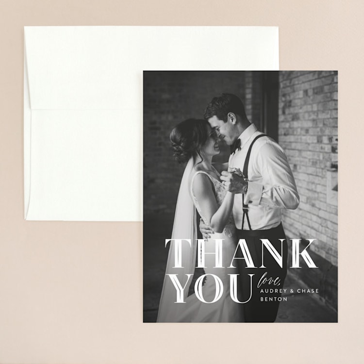 "Ribbon Border" - Flat Wedding Thank You Cards in Tuxedo by Jill Means - Front
