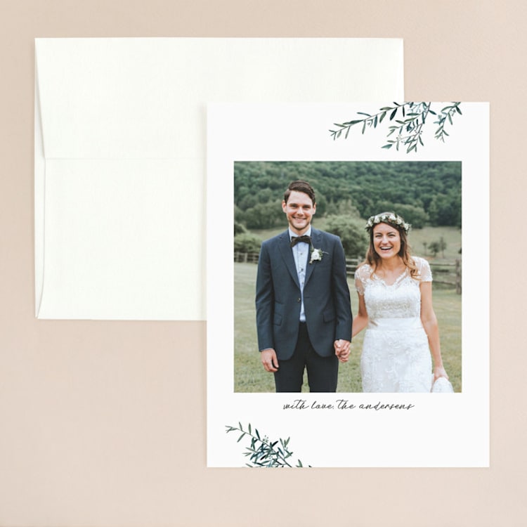 "Fresh Sage" - Flat Wedding Thank You Cards in Olive by Christie Kelly - Front