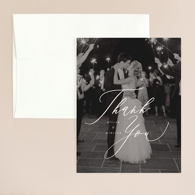 "Timeless" - Flat Wedding Thank You Cards in Taupe by Leah Bisch - Front