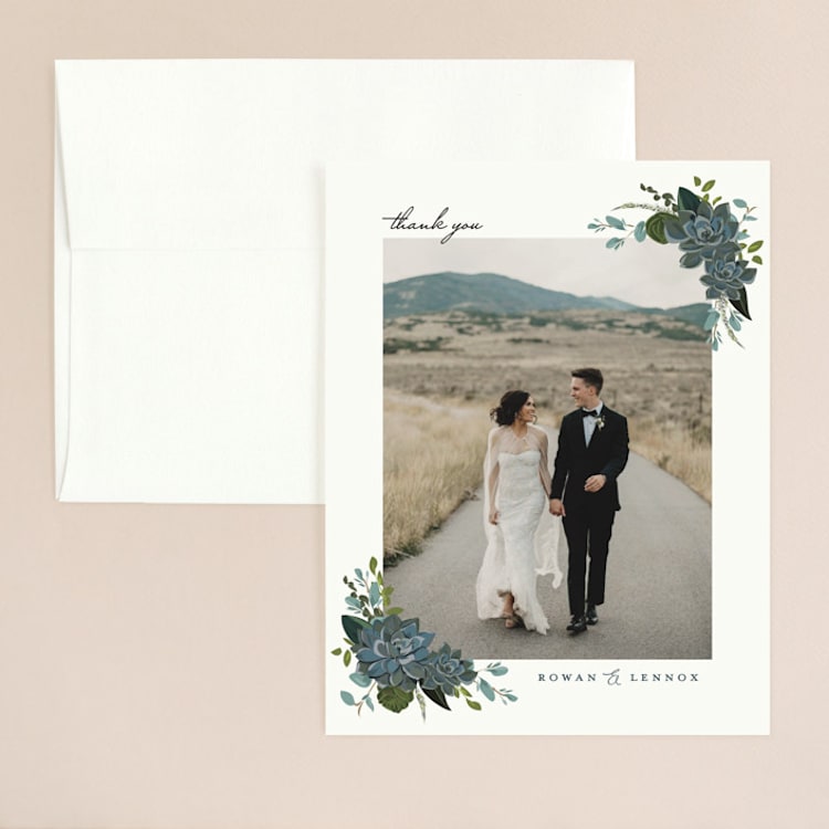 "Echeveria" - Flat Wedding Thank You Cards in Prussian Blue by Susan Moyal - Front