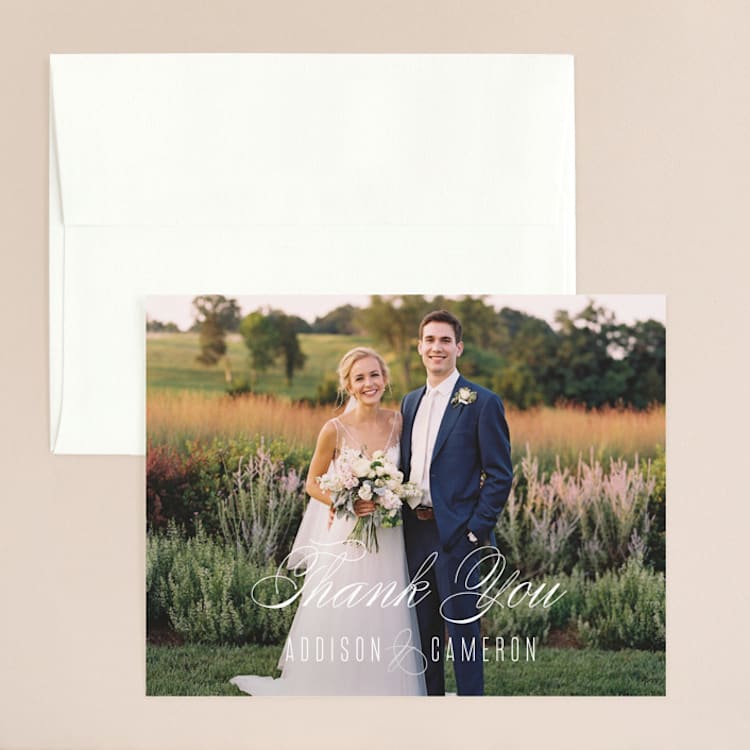 "Swoop" - Flat Wedding Thank You Cards in Midnight by Jen Banks - Front