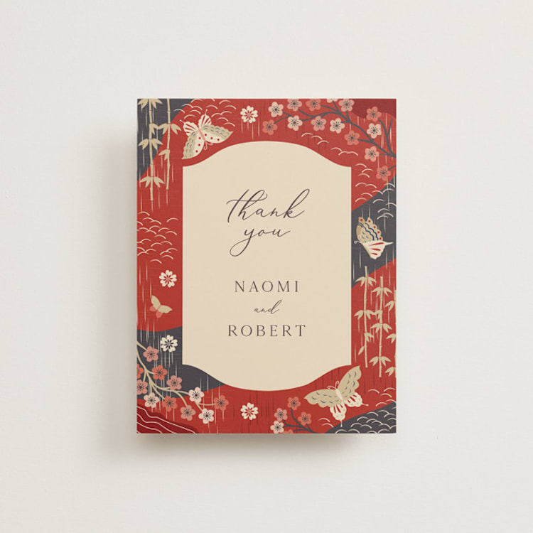 "Japanese Textile" - Flat Wedding Thank You Cards in Rose by Jennifer Holbrook - Front