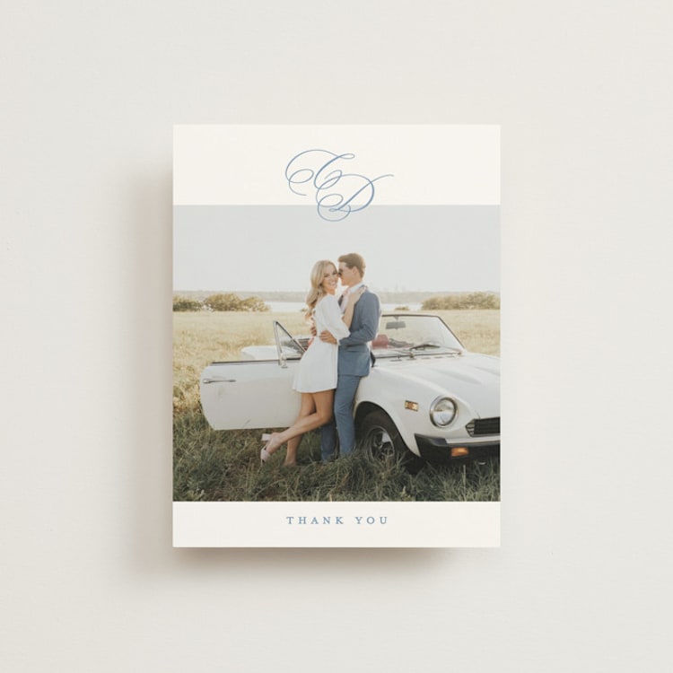 "Aristocratic" - Flat Wedding Thank You Cards in Sky by Creo Study - Front