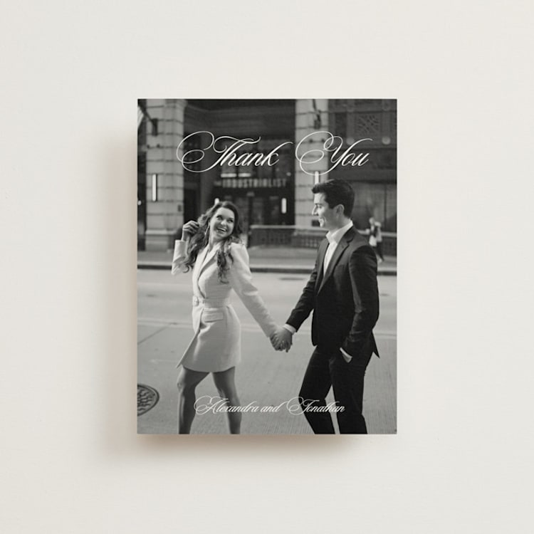 "Black Tie" - Flat Wedding Thank You Cards in Ink by That Girl Press - Front