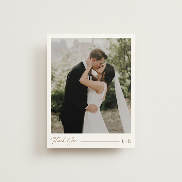 "Modern Aligned" - Flat Wedding Thank You Cards in Champagne by Carolyn MacLaren - Front