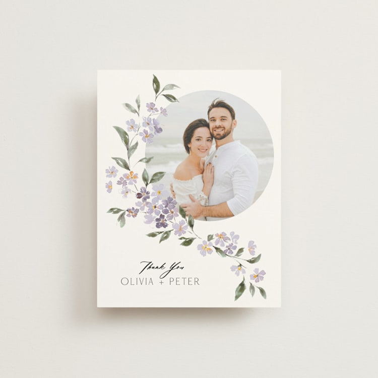 "Sweeping Vine" - Flat Wedding Thank You Cards in Periwinkle by Itsy Belle Studio - Front