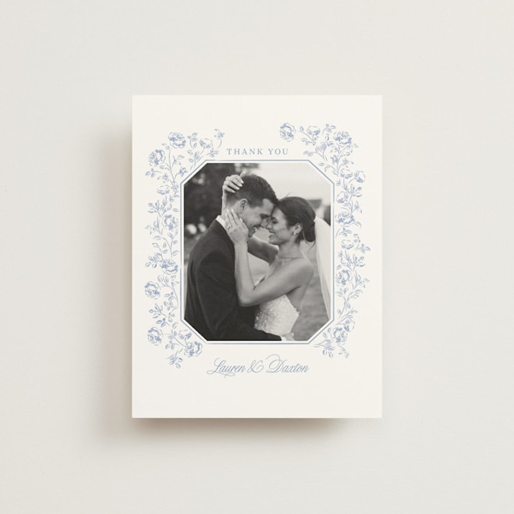 "Framed Florals" - Flat Wedding Thank You Cards in Sky by Robert and Stella - Front
