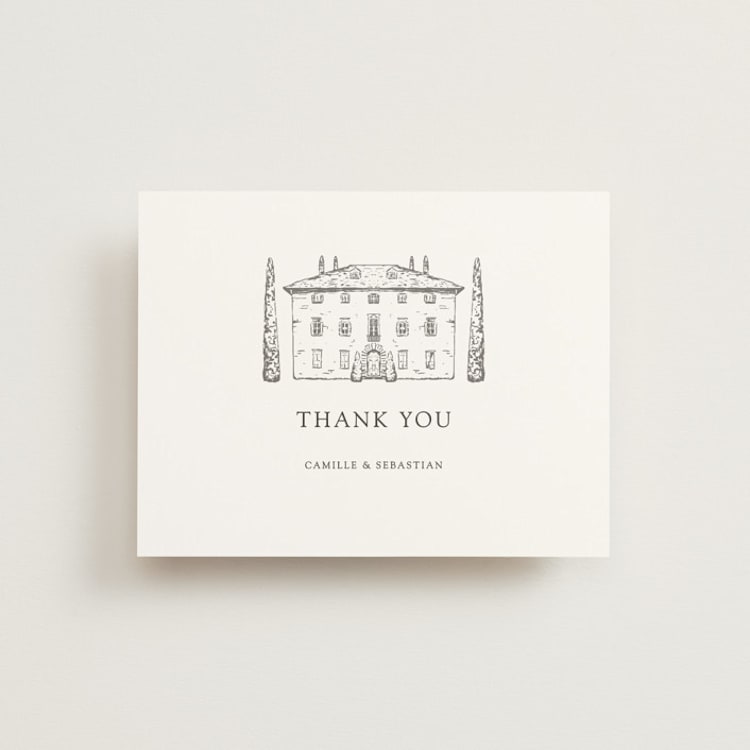 "Villa Balbiano" - Flat Wedding Thank You Cards in Graphite by Melinda Denison - Front