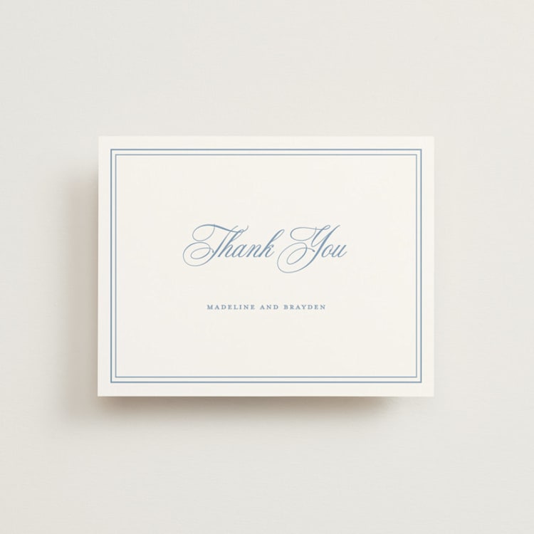 "The Chapel" - Flat Wedding Thank You Cards in Provincial Blue by Melinda Denison - Front