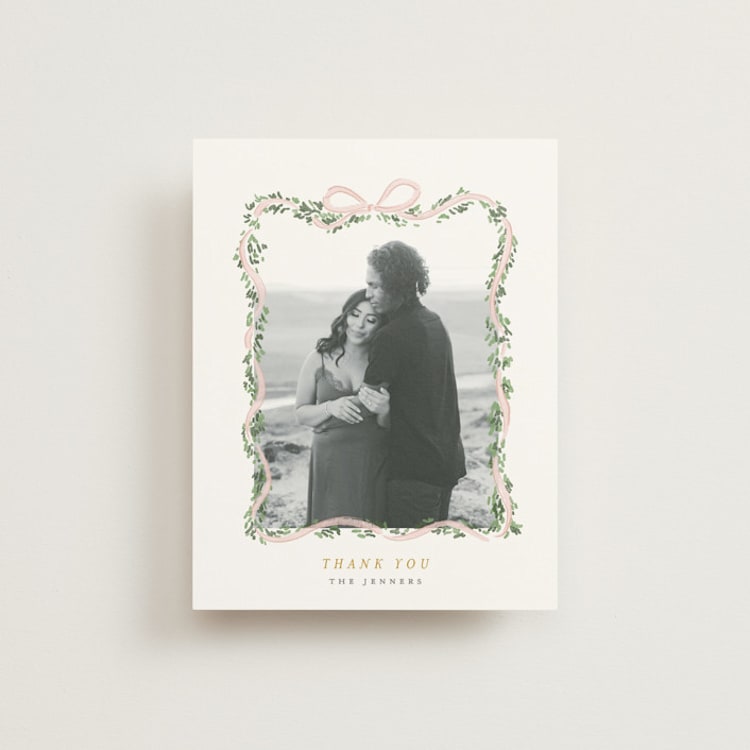 "Ribbonly Frame" - Flat Wedding Thank You Cards in Blush by Itsy Belle Studio - Front