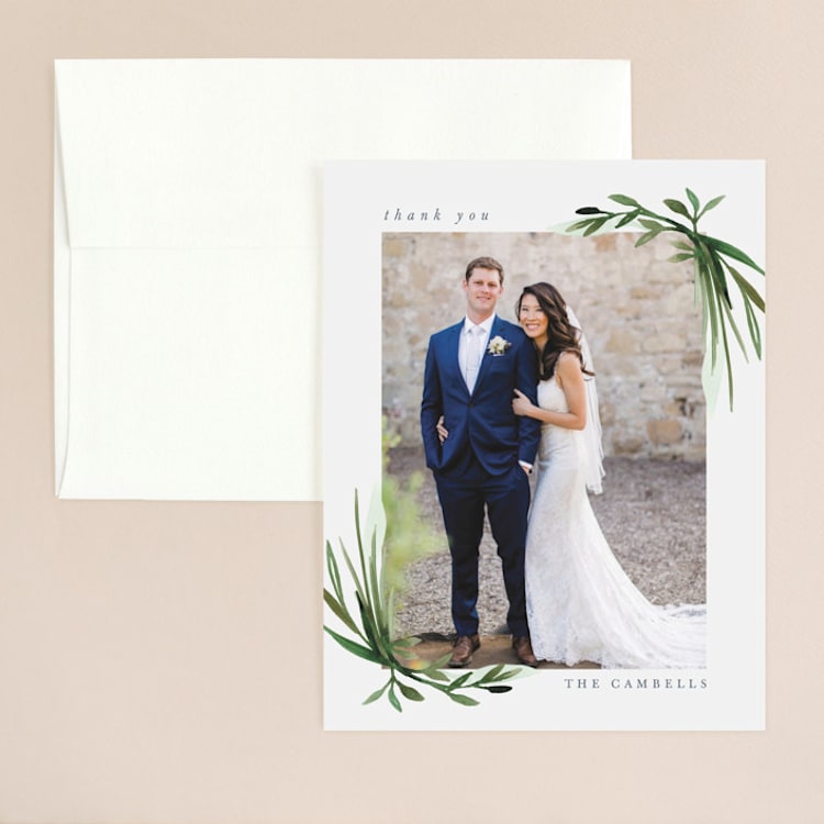 "Botanical Frame" - Flat Wedding Thank You Cards in Fern by Kate Ahn - Front