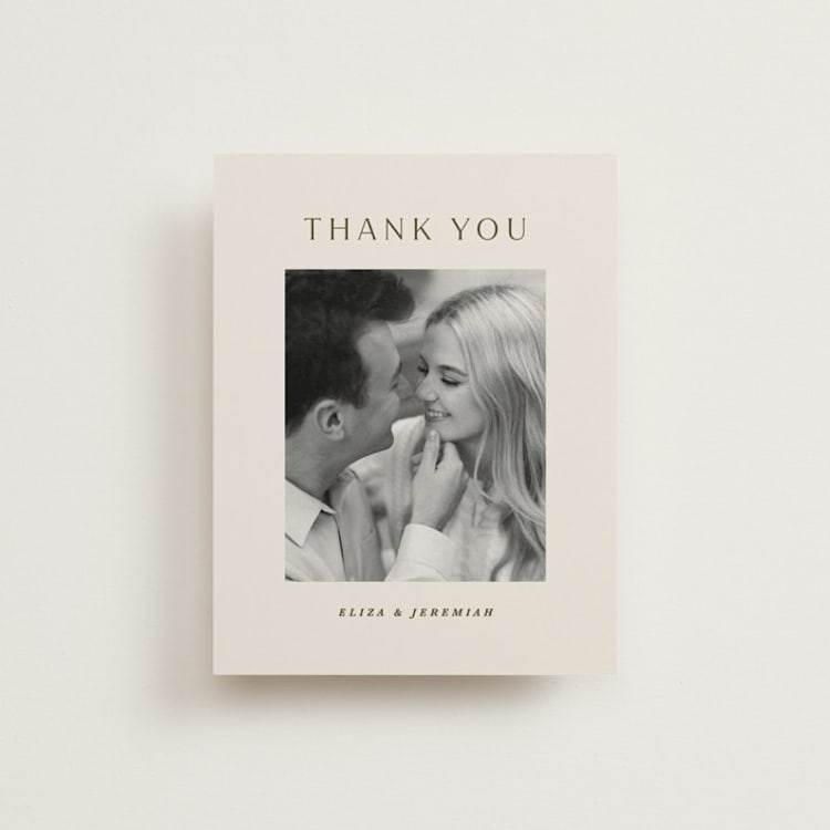 "Blockprint" - Flat Wedding Thank You Cards in Almond by Olivia Kanaley Inman - Front