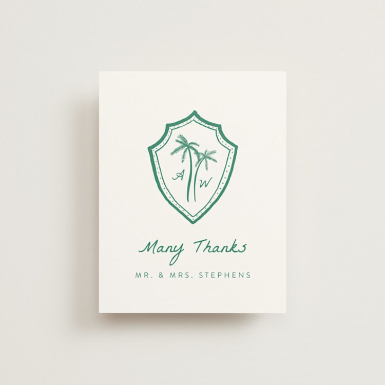 "Palm Tree Crest" - Flat Wedding Thank You Cards in Palm by Erika Firm - Front