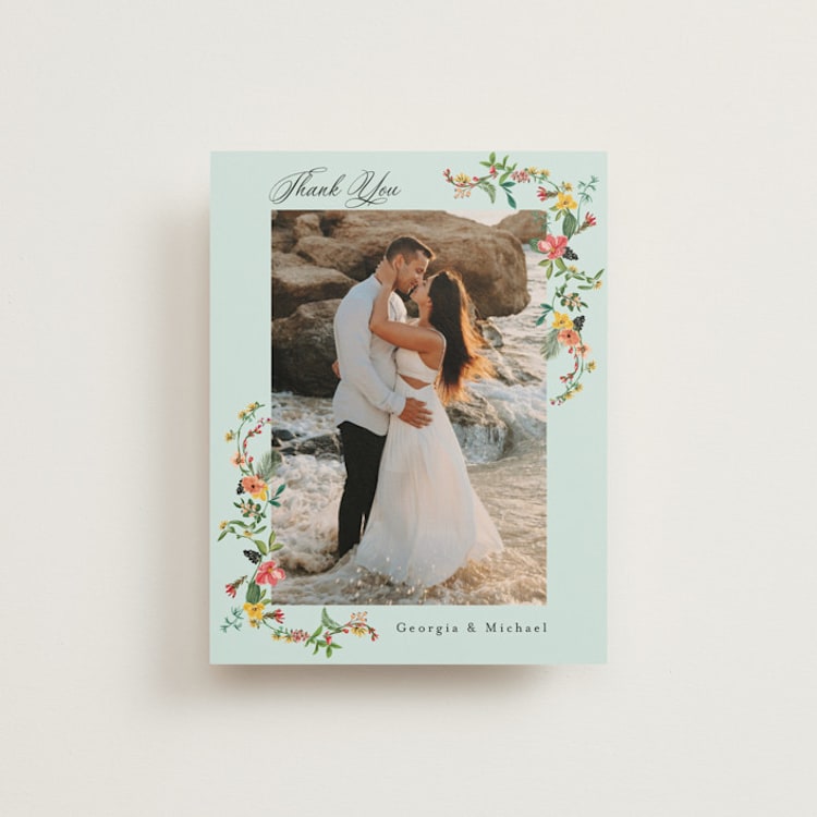 "Tropical Crest" - Flat Wedding Thank You Cards in Papaya by Susan Moyal - Front