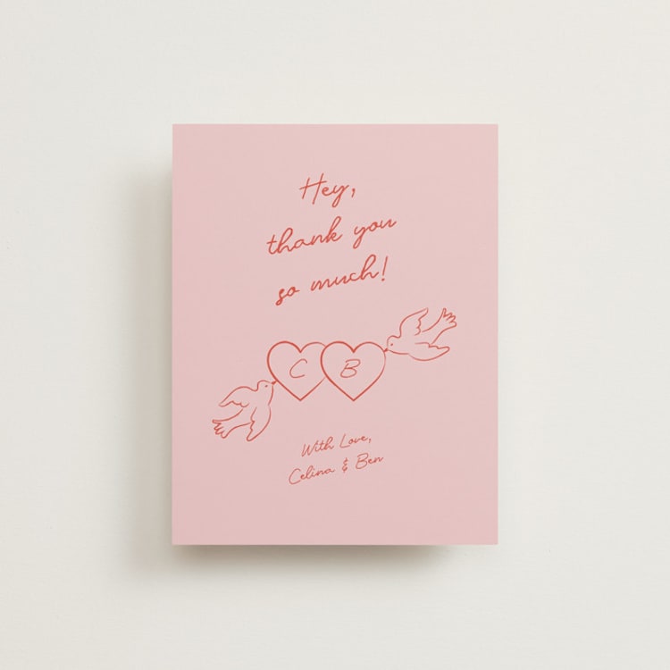 "The Bird Song" - Flat Wedding Thank You Cards in Peach by Helena Vitto - Front