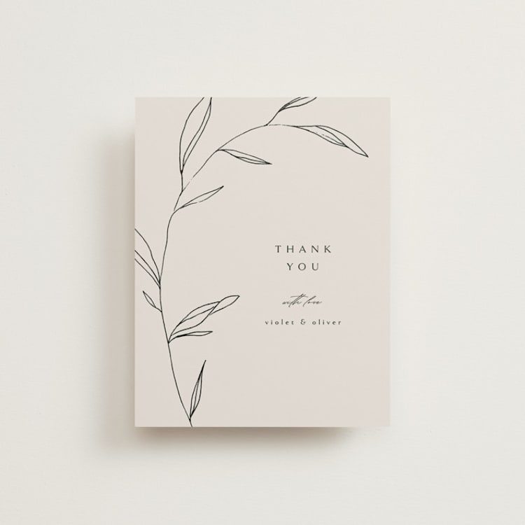 "Waldorf" - Flat Wedding Thank You Cards in Taupe by Kelly Schmidt - Front