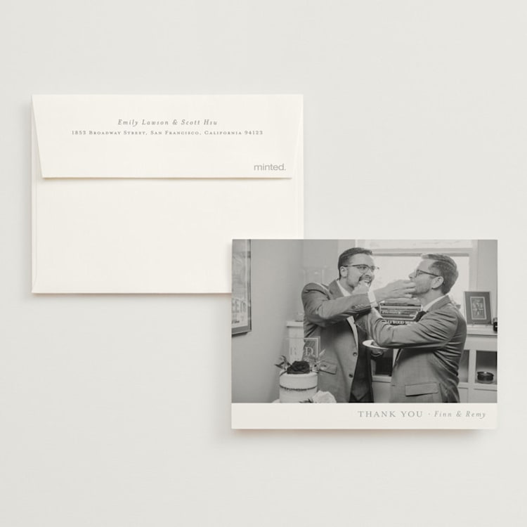 "On the Slopes" - Flat Wedding Thank You Cards in Fog by Mere Paper - Front