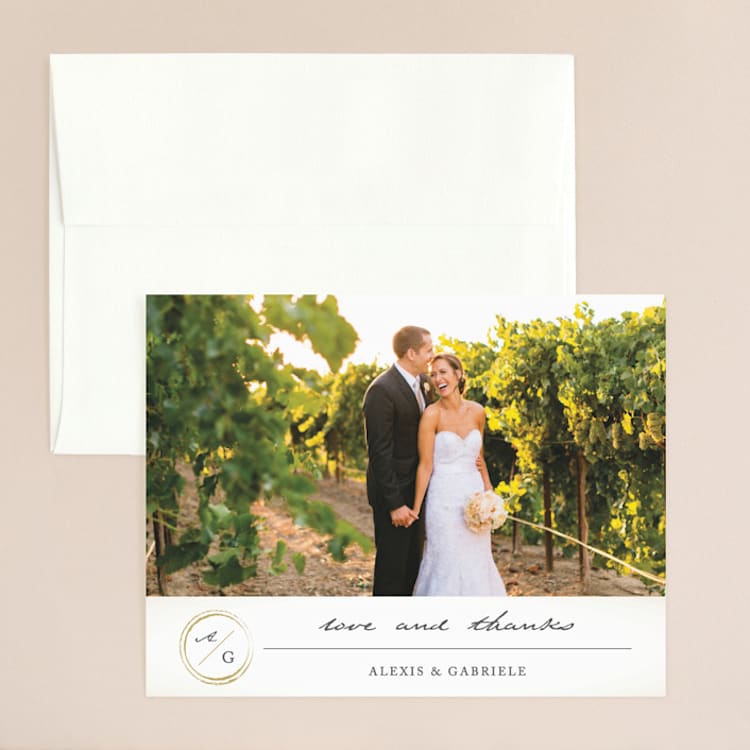 "Monogram Circle Stamp" - Flat Wedding Thank You Cards in Antique White by fatfatin - Front