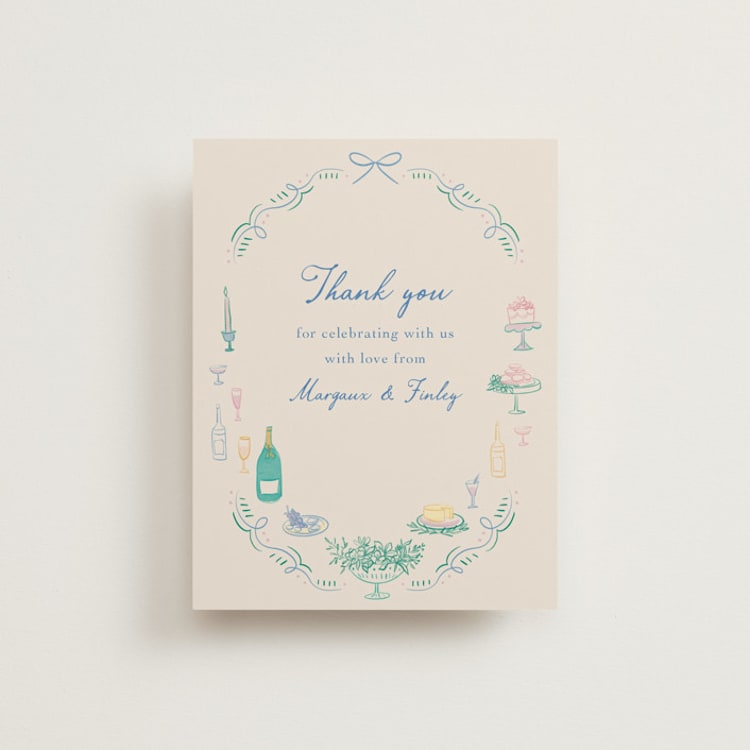 "Dining" - Flat Wedding Thank You Cards in Pastel by Elly - Front