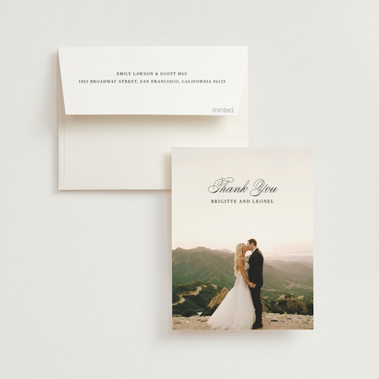 "One and Only" - Flat Wedding Thank You Cards in Classic Bride by Design Lotus - Front