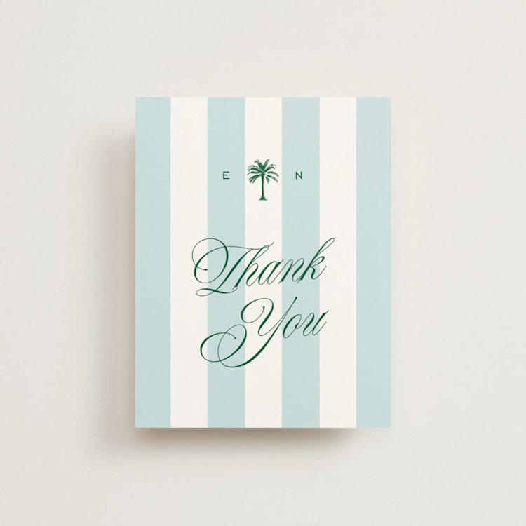 "Palm Stripes" - Flat Wedding Thank You Cards in Low Tide by Susan Zinader - Front