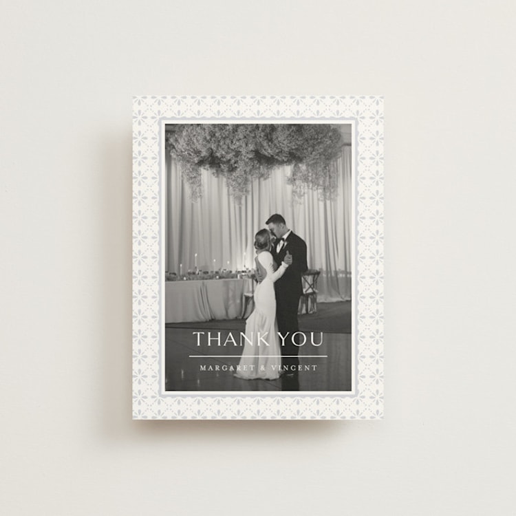"Coastal Charm" - Flat Wedding Thank You Cards in Dusty Blue by Jennifer Postorino - Front