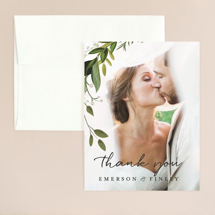 "Vines of Green" - Flat Wedding Thank You Cards in Fern by Susan Moyal - Front