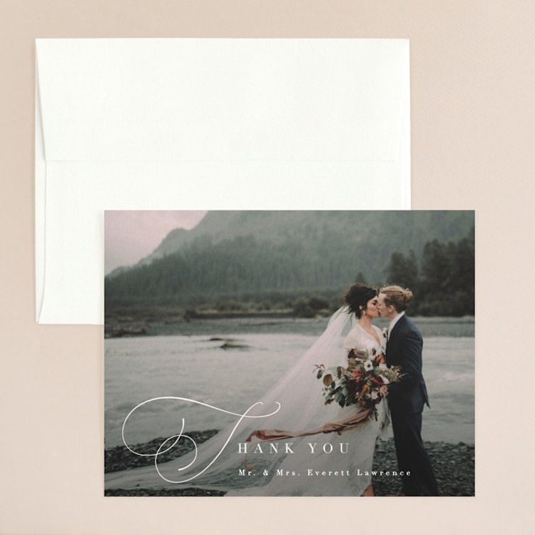 "Flowing Initials" - Flat Wedding Thank You Cards in Ivory by Hooray Creative - Front
