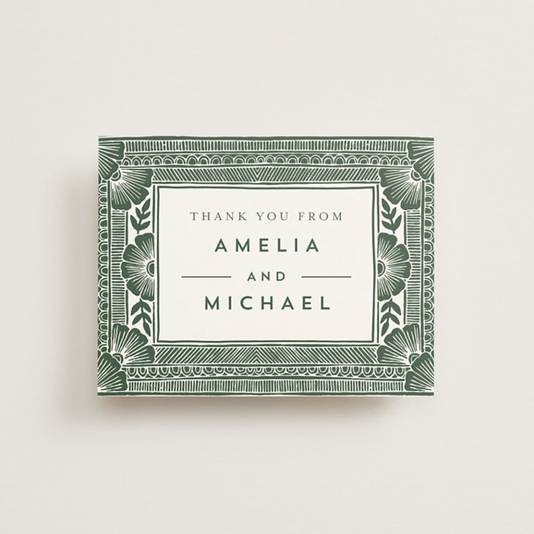 "Block Print Frame" - Flat Wedding Thank You Cards in Fern by Katharine Watson - Front