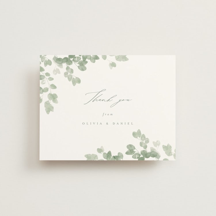 "Vining" - Flat Wedding Thank You Cards in Eucalyptus by Kristie Kern - Front