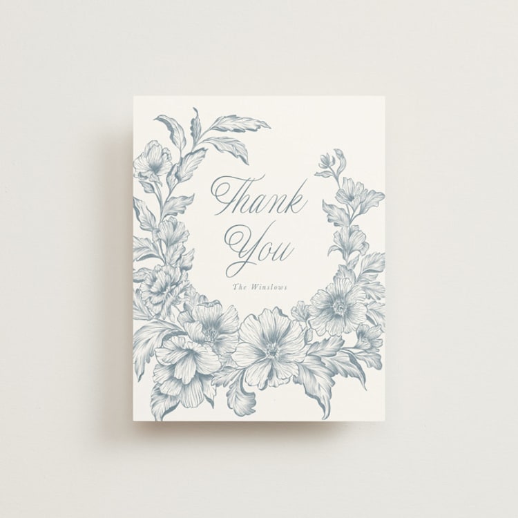 "Wreath In Bloom" - Flat Wedding Thank You Cards in Lake by Leah Bisch - Front