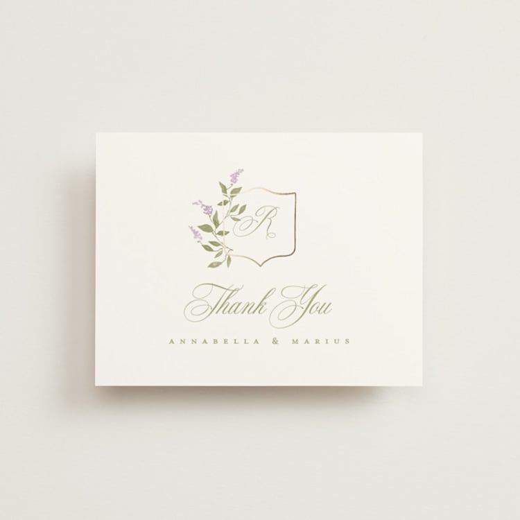 "Marmont" - Foil-Pressed Flat Wedding Thank You Cards in Lilac by Kristie Kern - Front