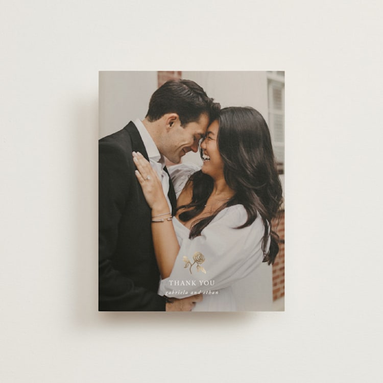 "Here With You" - Foil-Pressed Flat Wedding Thank You Cards in Classic Bride by Design Lotus - Front
