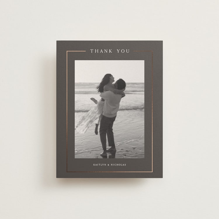 "Mulholland" - Foil-Pressed Flat Wedding Thank You Cards in Graphite by Melanie Kosuge - Front